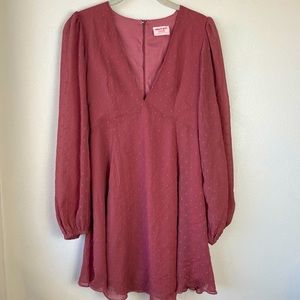 NWOT Showpo. Rose Plunge Neck Dotted Long Sleeved Mini Dress: Size 4